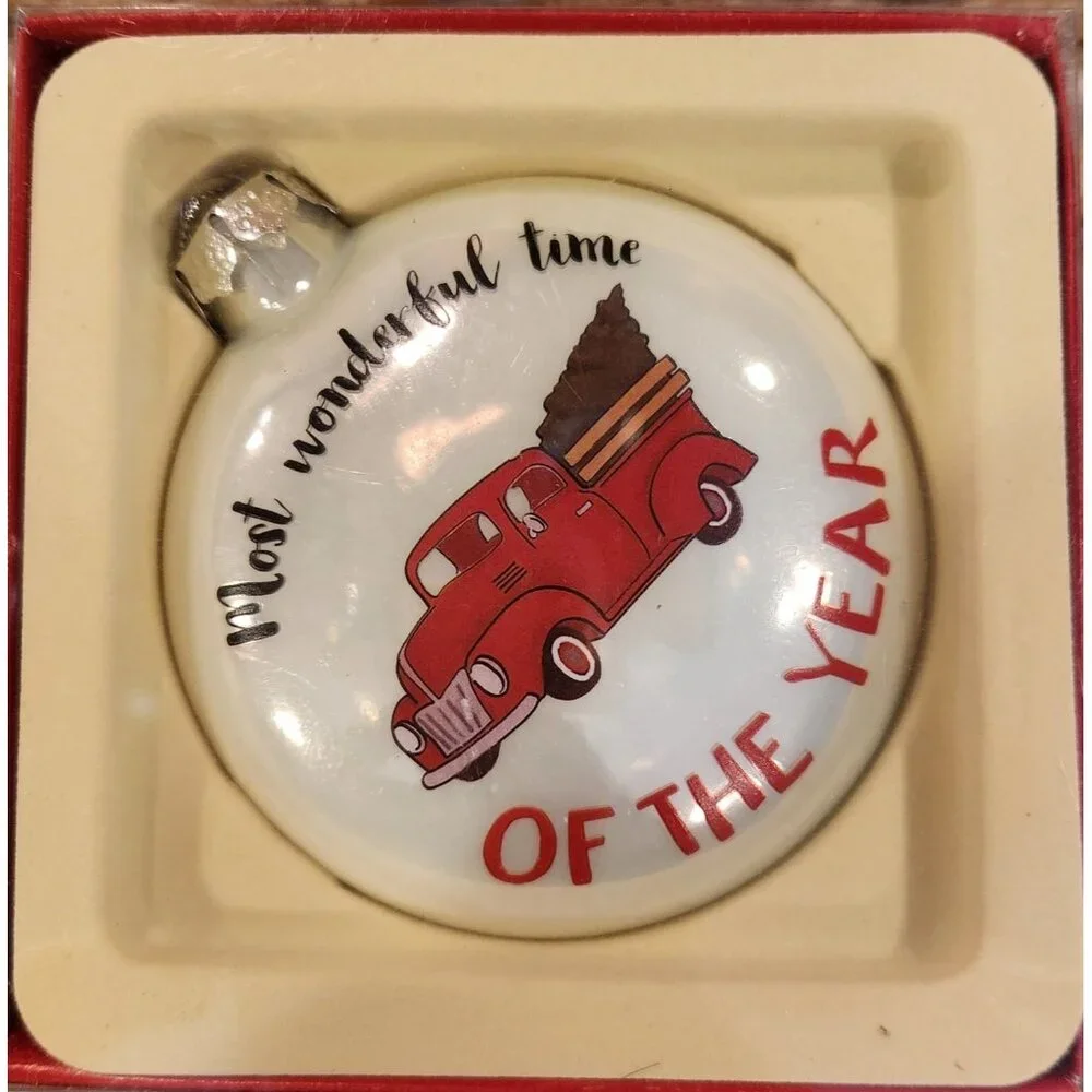 Red Farm Truck Christmas Ornament Most Wonderful Time Of The Year 4